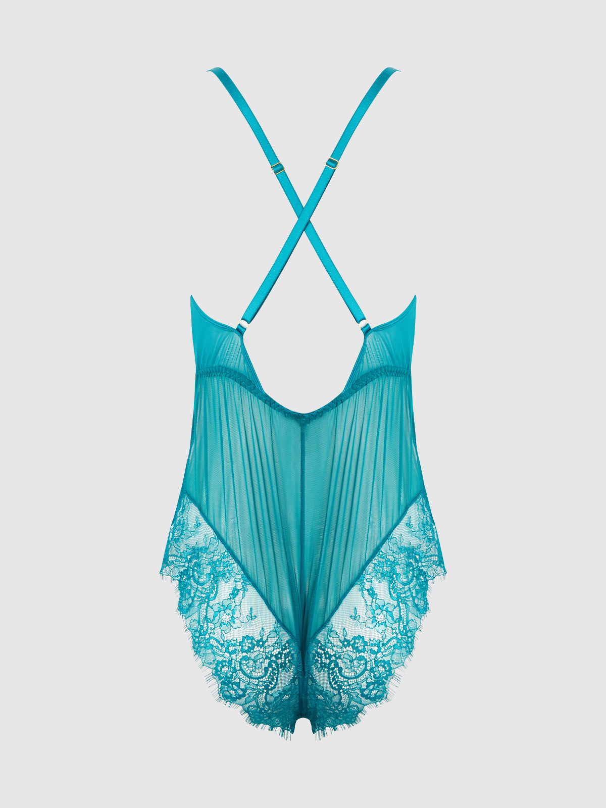 MILA MESH & EYELASH LACE HIGH SLIT ROMPER TEDDY