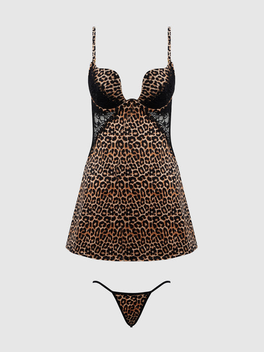 DEVON SILKY SATIN SWIRL PLUNGE PUSH UP BABYDOLL SET