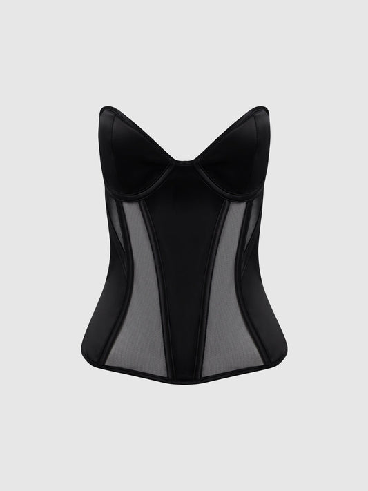 JULIET SATIN & MESH PLUNGE UNDERWIRE CORSET