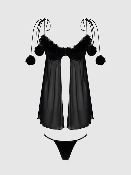 MARILYN MARABOU & MESH BABYDOLL & G-STRING SET