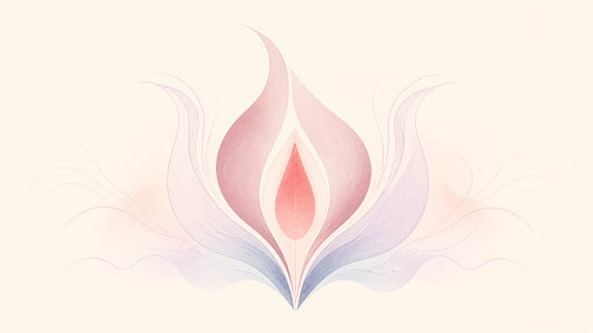 Abstract editorial illustration representing the clitoris and its internal and external structure