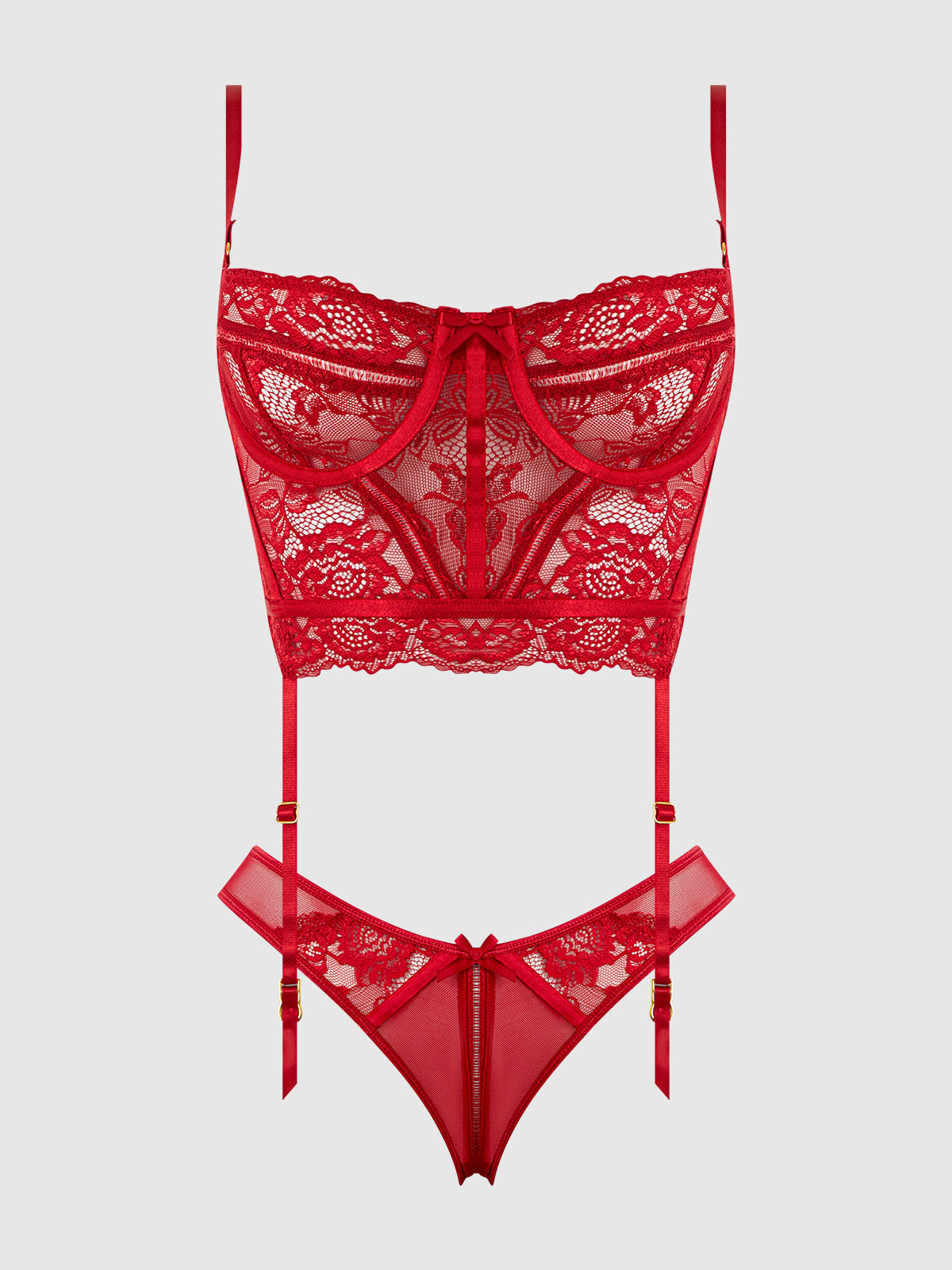 HARLOW LACE & MESH BUSTIER & BACKLESS HIPSTER SET