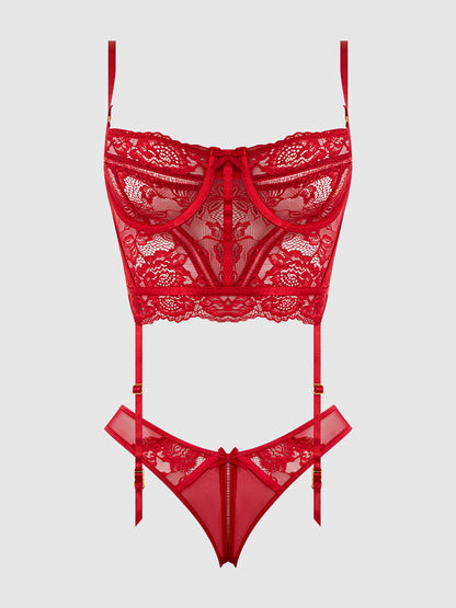 HARLOW LACE & MESH BUSTIER & BACKLESS HIPSTER SET