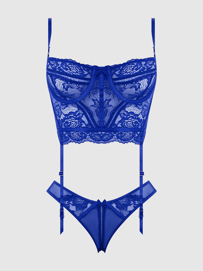 HARLOW LACE & MESH BUSTIER & BACKLESS HIPSTER SET