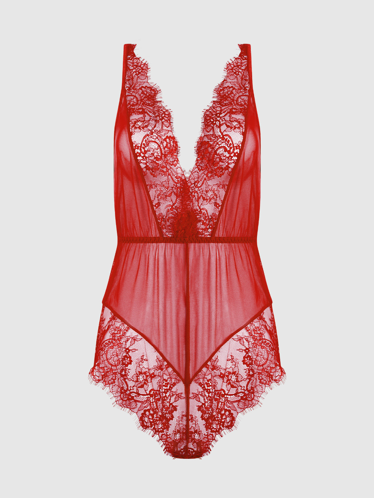 MILA MESH & EYELASH LACE HIGH SLIT ROMPER TEDDY