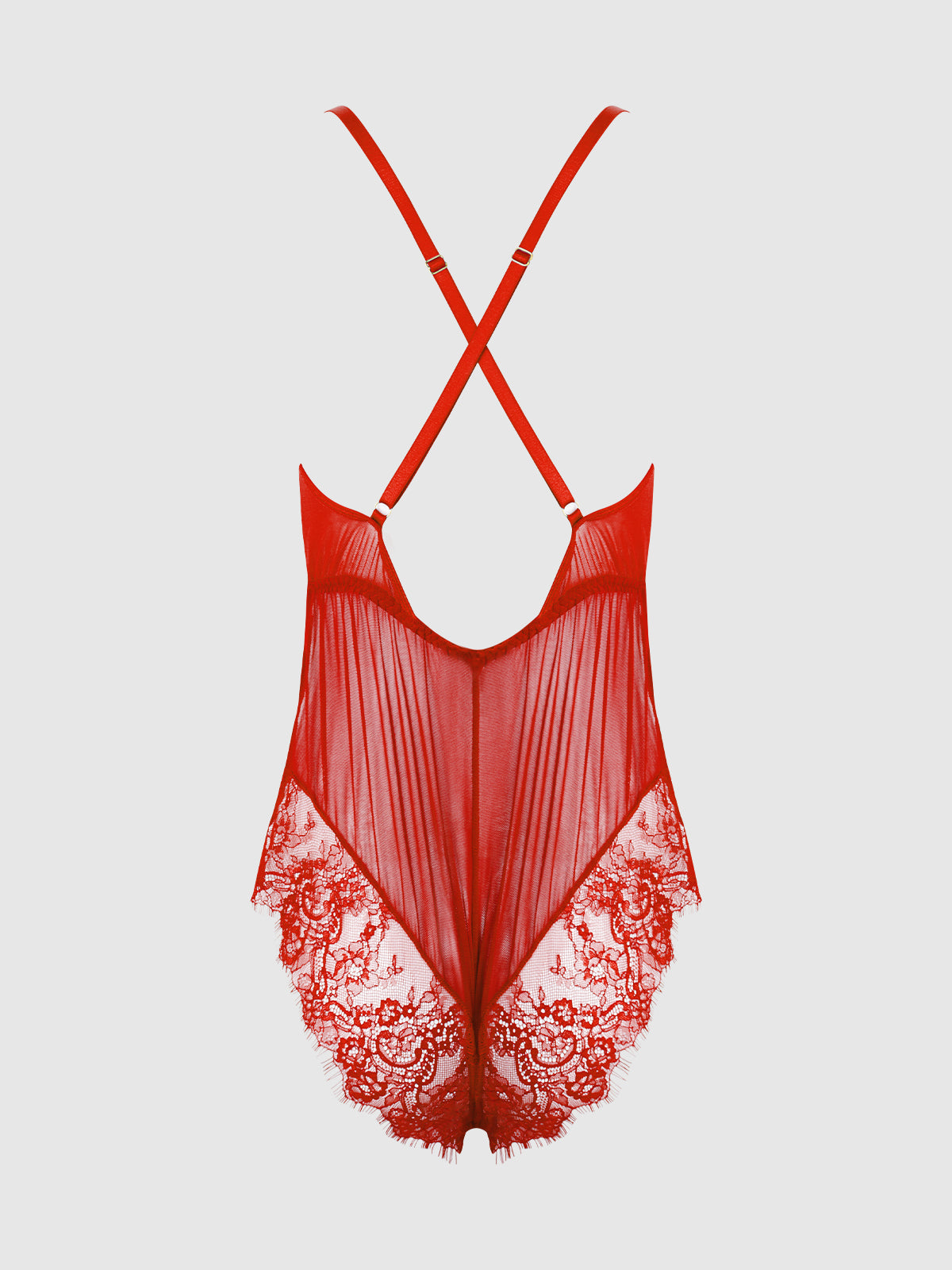 MILA MESH & EYELASH LACE HIGH SLIT ROMPER TEDDY