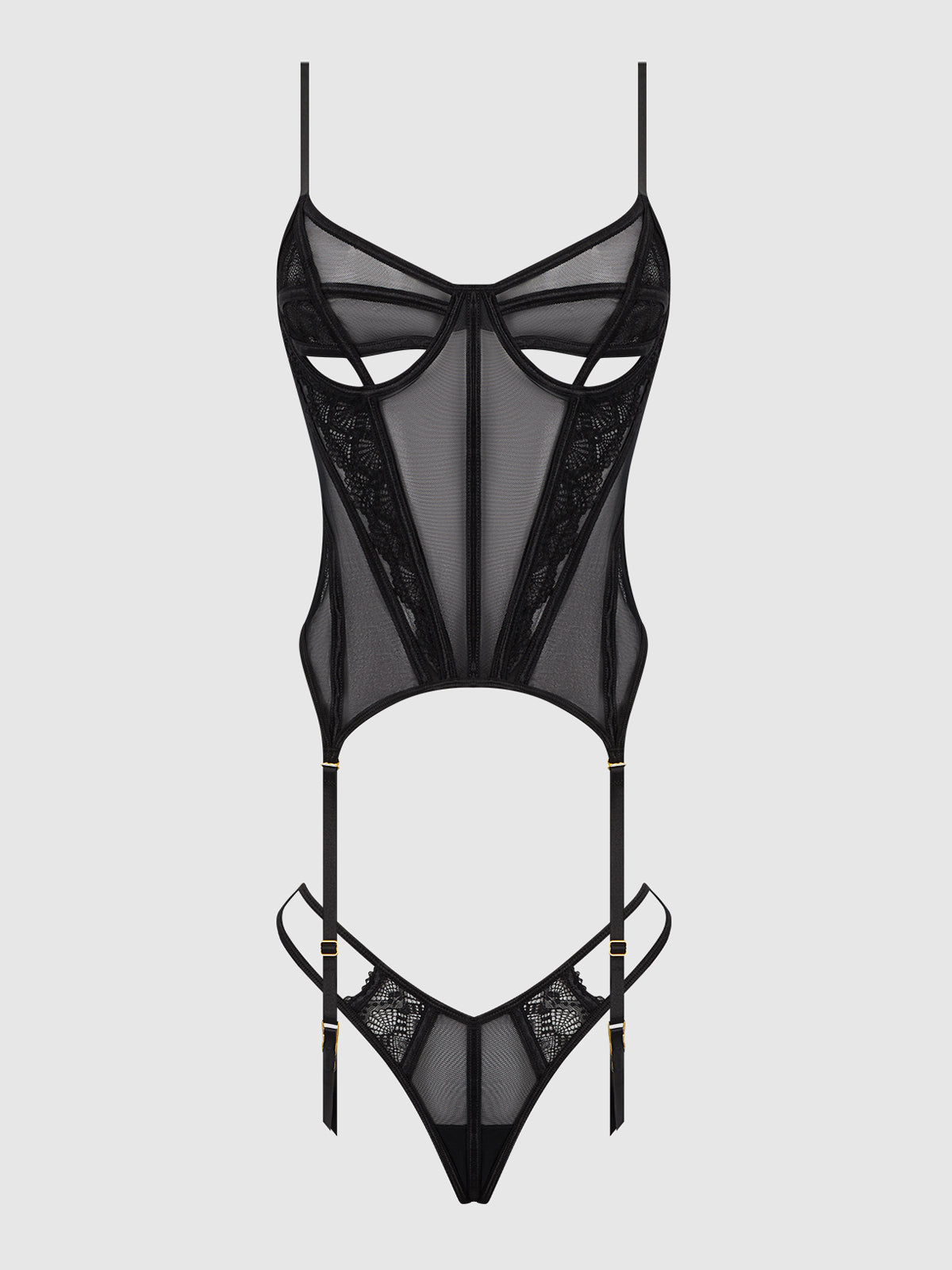 VIVIENNE LACE & MESH BUSTIER & G-STRING SET