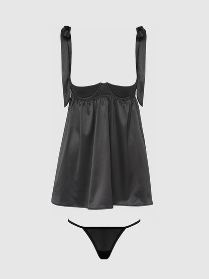 BRIGETA SATIN OPEN CUP BABYDOLL & G-STRING SET
