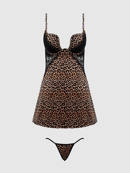 DEVON SILKY SATIN SWIRL PLUNGE PUSH UP BABYDOLL SET