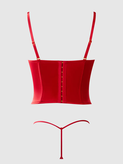 BRIGETA SATIN PLUNGE PUSH UP BUSTIER & G-STRING SET