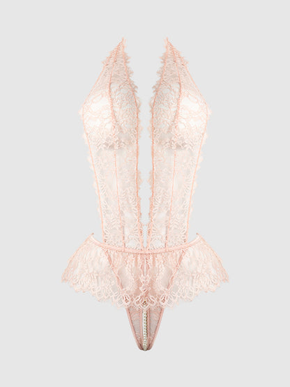 JOCELYN LACE & PEARL CROTCHLESS TEDDY