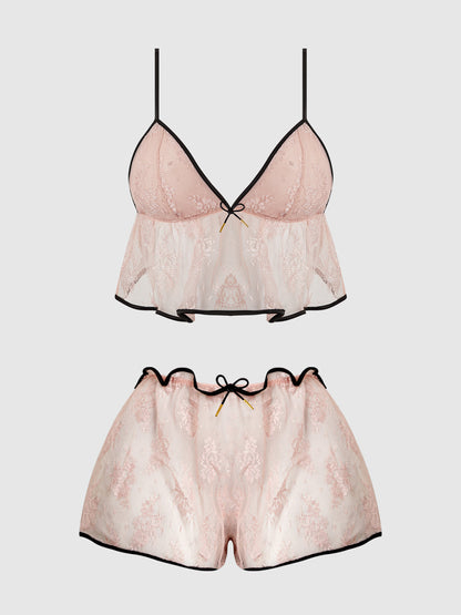 JOCELYN SATIN & LACE TRIM CAMI & SHORT SET
