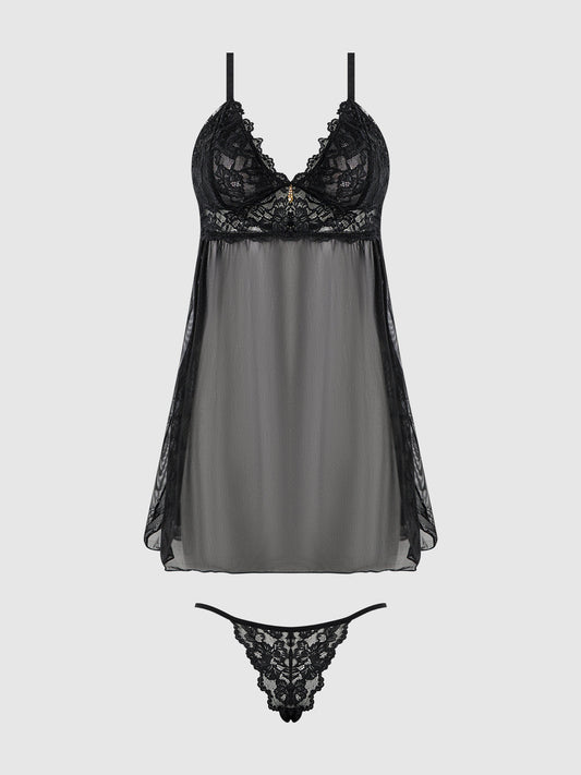 BELLA LACE & MESH BABYDOLL & G-STRING SET