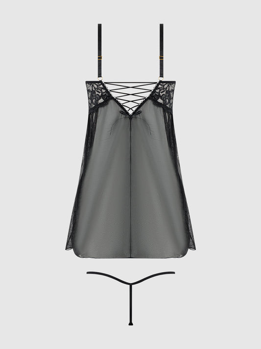 BELLA LACE & MESH BABYDOLL & G-STRING SET