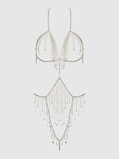 RHINESTONE DANGLE FRINGE TEDDY