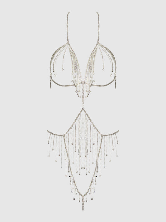 RHINESTONE DANGLE FRINGE TEDDY