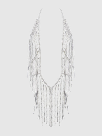 RHINESTONE PLUNGE & FRINGE TEDDY