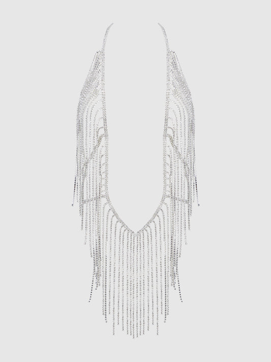 RHINESTONE PLUNGE & FRINGE TEDDY