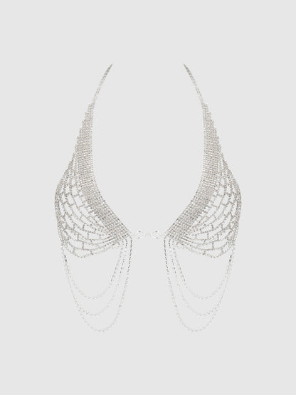 RHINESTONE NET HALTER WITH OPENABLE FRONT