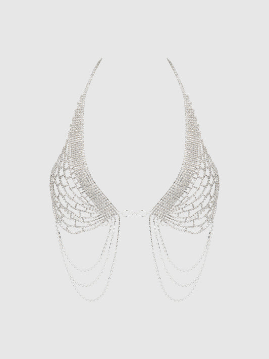 RHINESTONE NET HALTER WITH OPENABLE FRONT