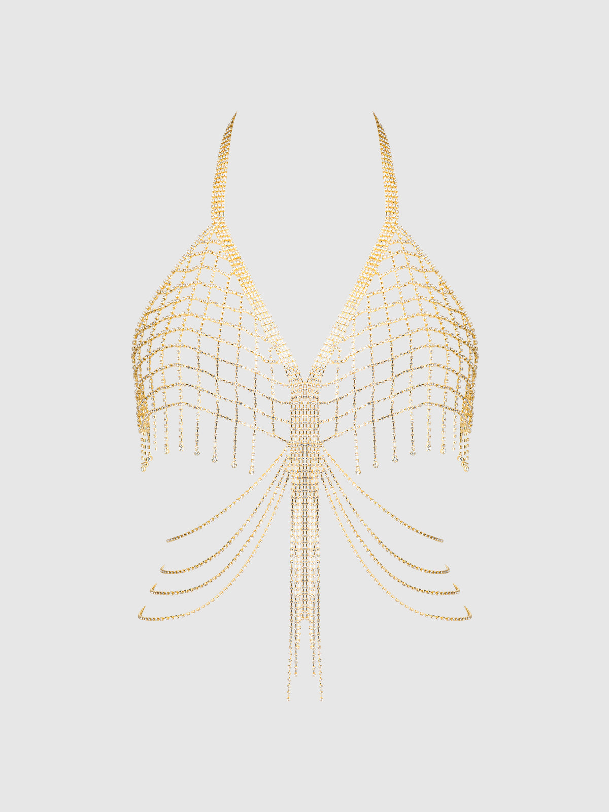 RHINESTONE NET & FRINGE HALTER BRALETTE