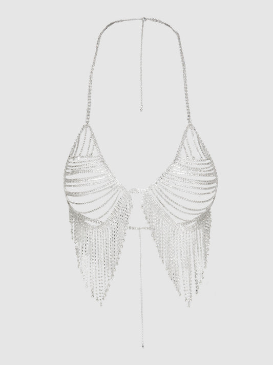 RHINESTONE FRINGE TRIANGLE BRA