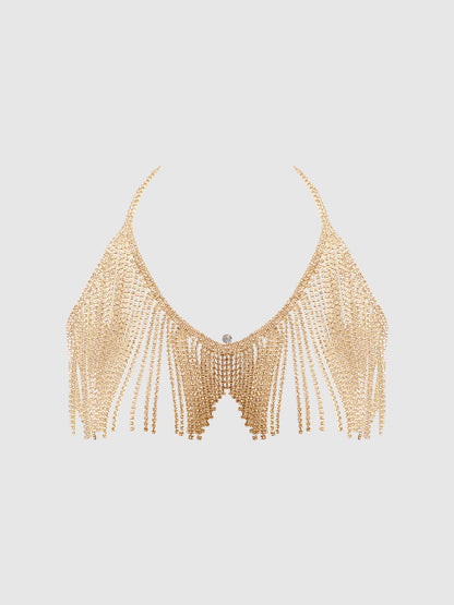 RHINESTONE DANGLE V-NECK BRA