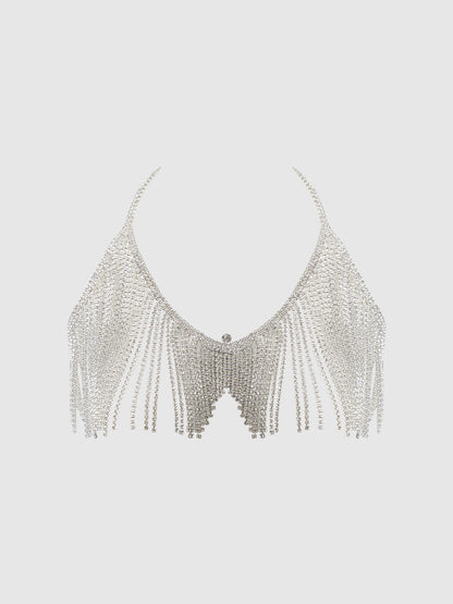 RHINESTONE DANGLE V-NECK BRA