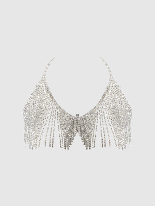 RHINESTONE DANGLE V-NECK BRA