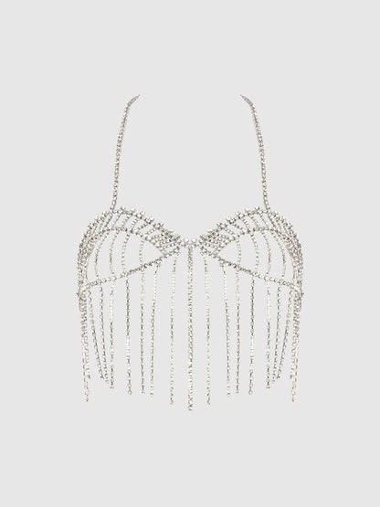 RHINESTONE FRINGE CROPPED CAMI TOP