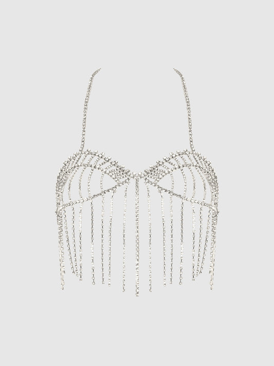 RHINESTONE FRINGE CROPPED CAMI TOP