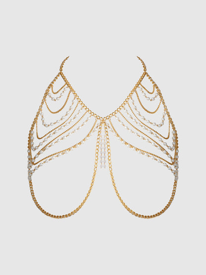 PEARL & CHAIN DRAPED BRALETTE