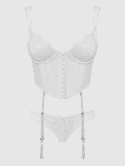 BRIDAL SATIN & LACE BUSTIER & BACKLESS HIPSTER SET