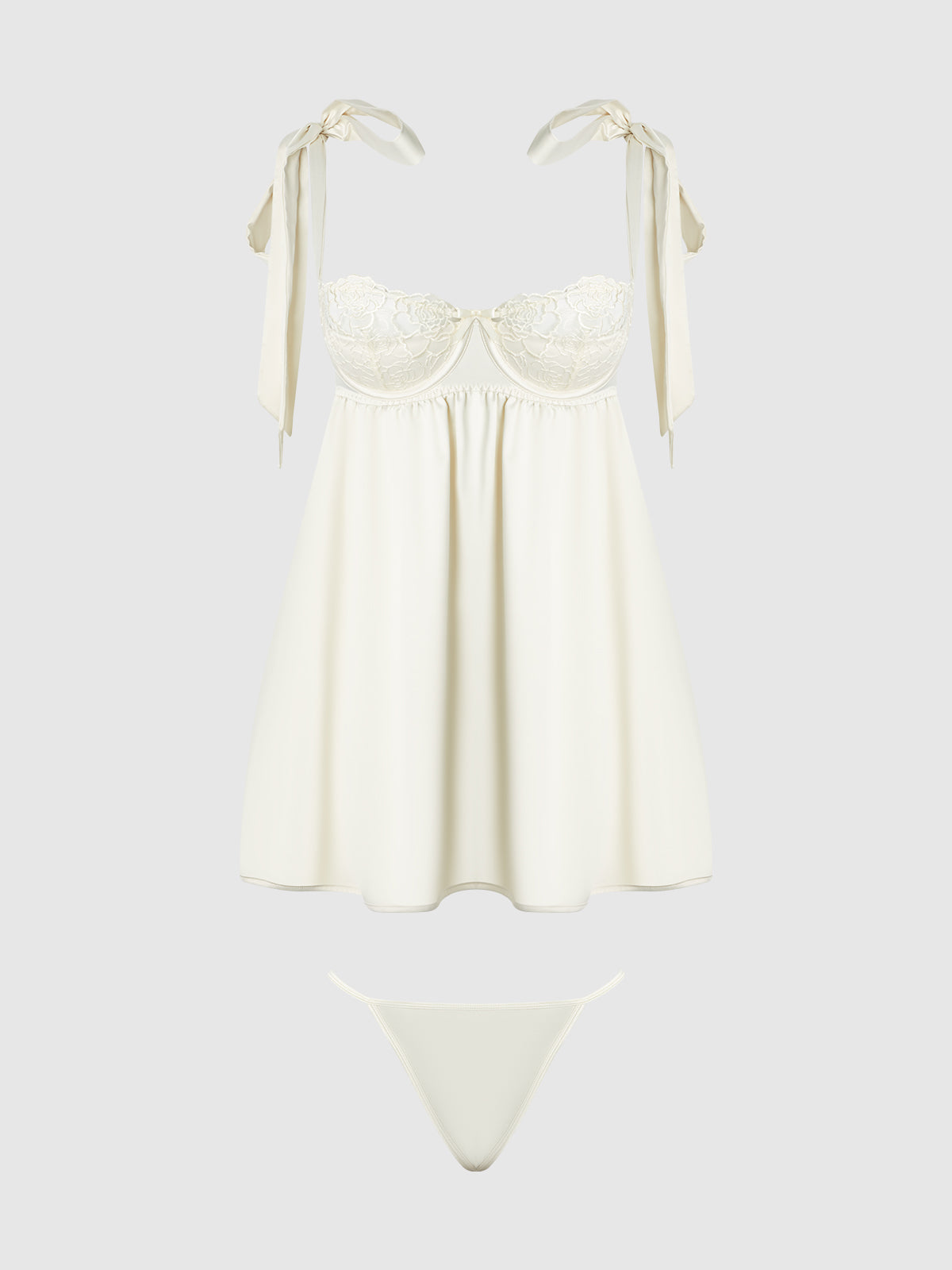 ROSALIE SATIN & EMBROIDERED LACE BABYDOLL & G-STRING SET
