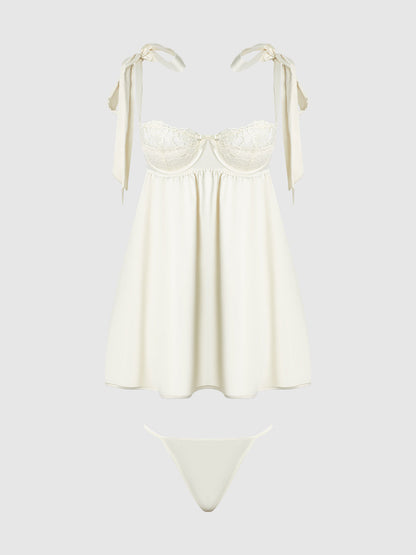 ROSALIE SATIN & EMBROIDERED LACE BABYDOLL & G-STRING SET