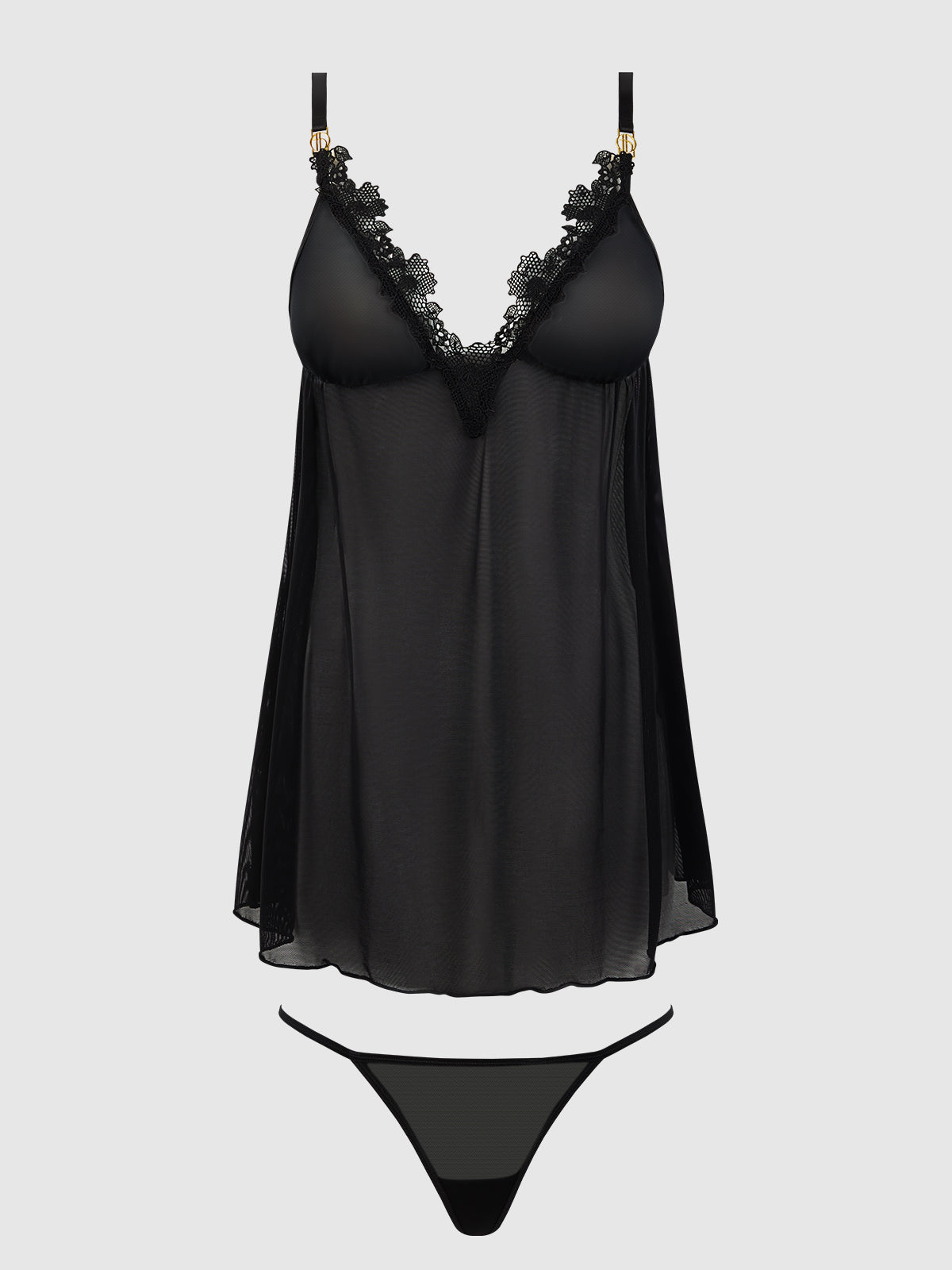 ASHLEY ALEXISS LACE & MESH BABYDOLL & G-STRING SET