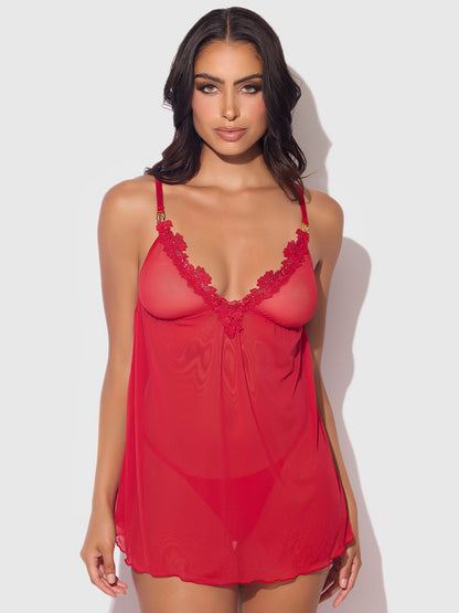 ASHLEY ALEXISS LACE & MESH BABYDOLL & G-STRING SET