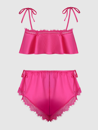 ISSADORA OILSLICK & LACE DROP OFF FLOUNCE TOP & PANTY