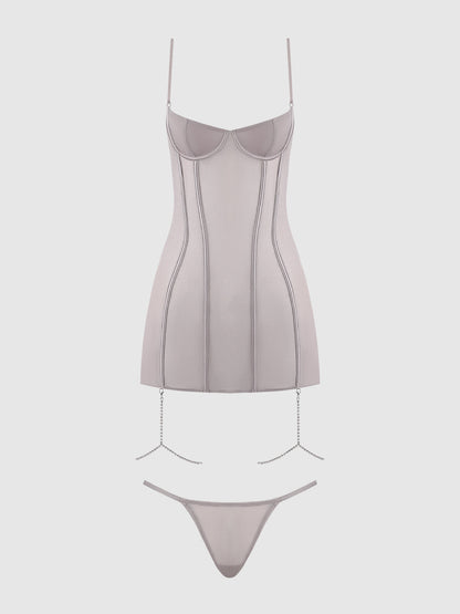 PRESLEY SHINE MESH & RHINESTONE CHEMISE & G-STRING SET