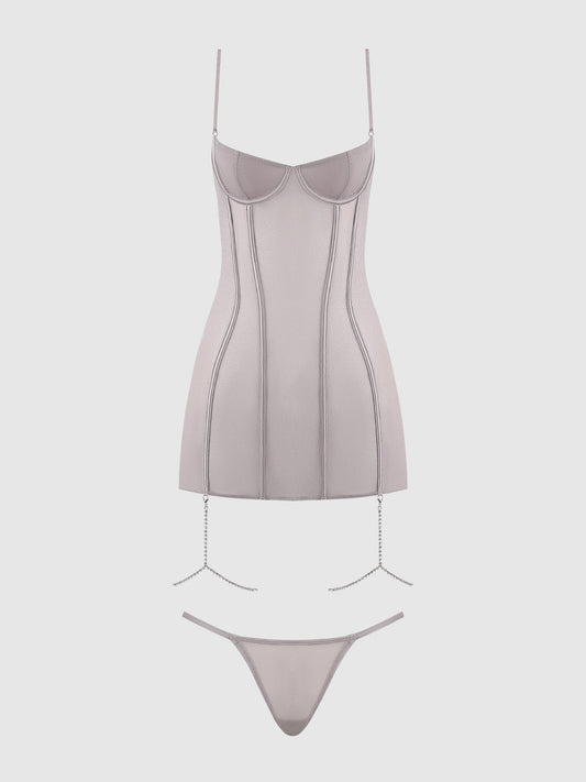 PRESLEY SHINE MESH & RHINESTONE CHEMISE & G-STRING SET