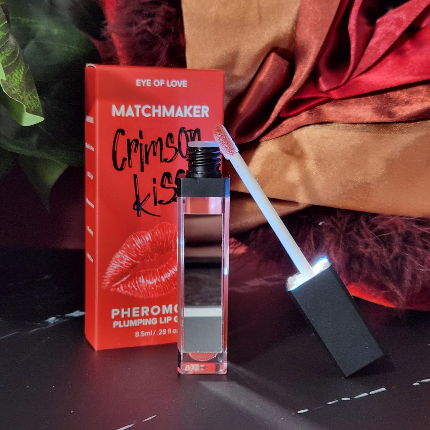 pheromone lip gloss, hydrating shine, fuller looking lips